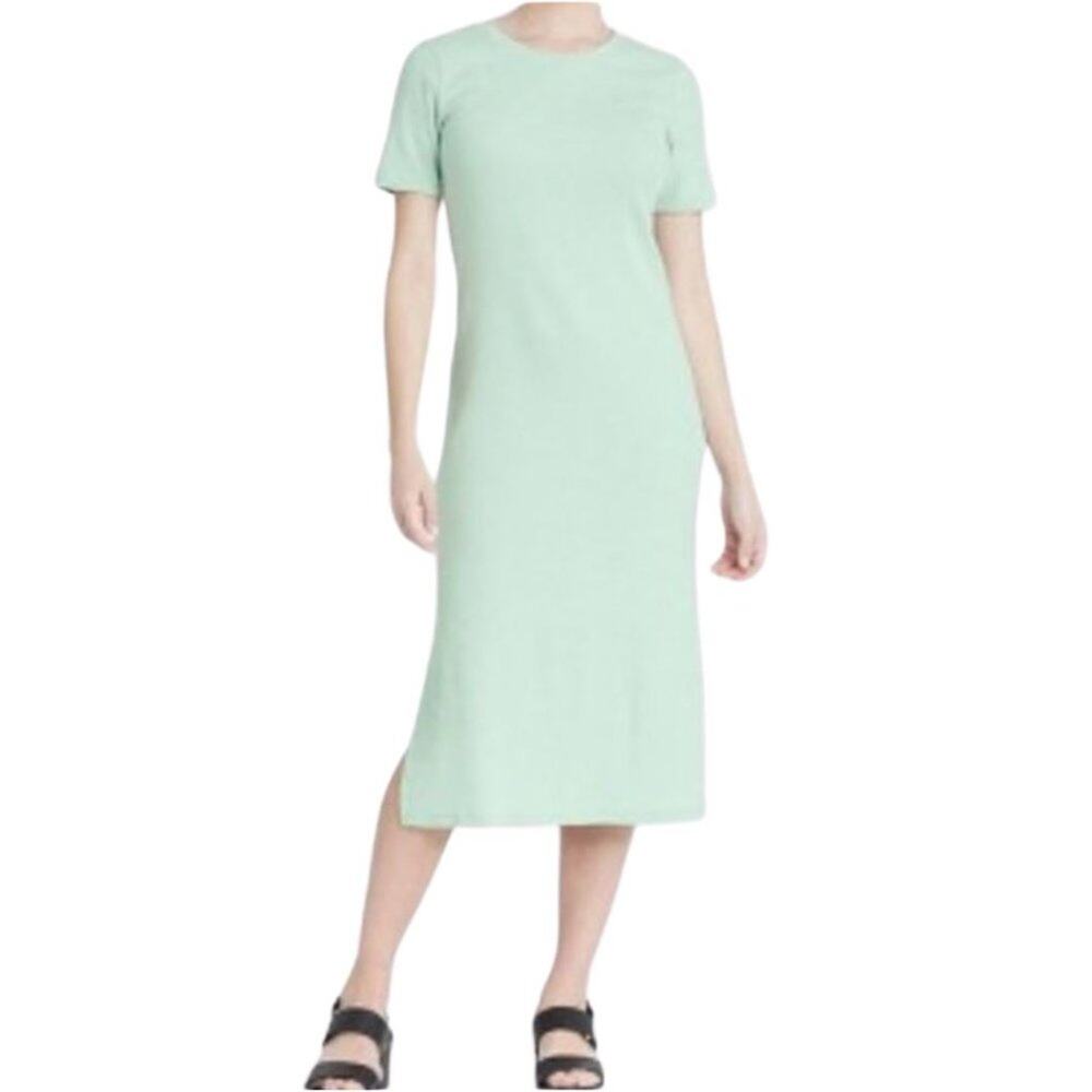 A New Day Short Sleeve Rib Knit T-Shirt Dress Mint Small